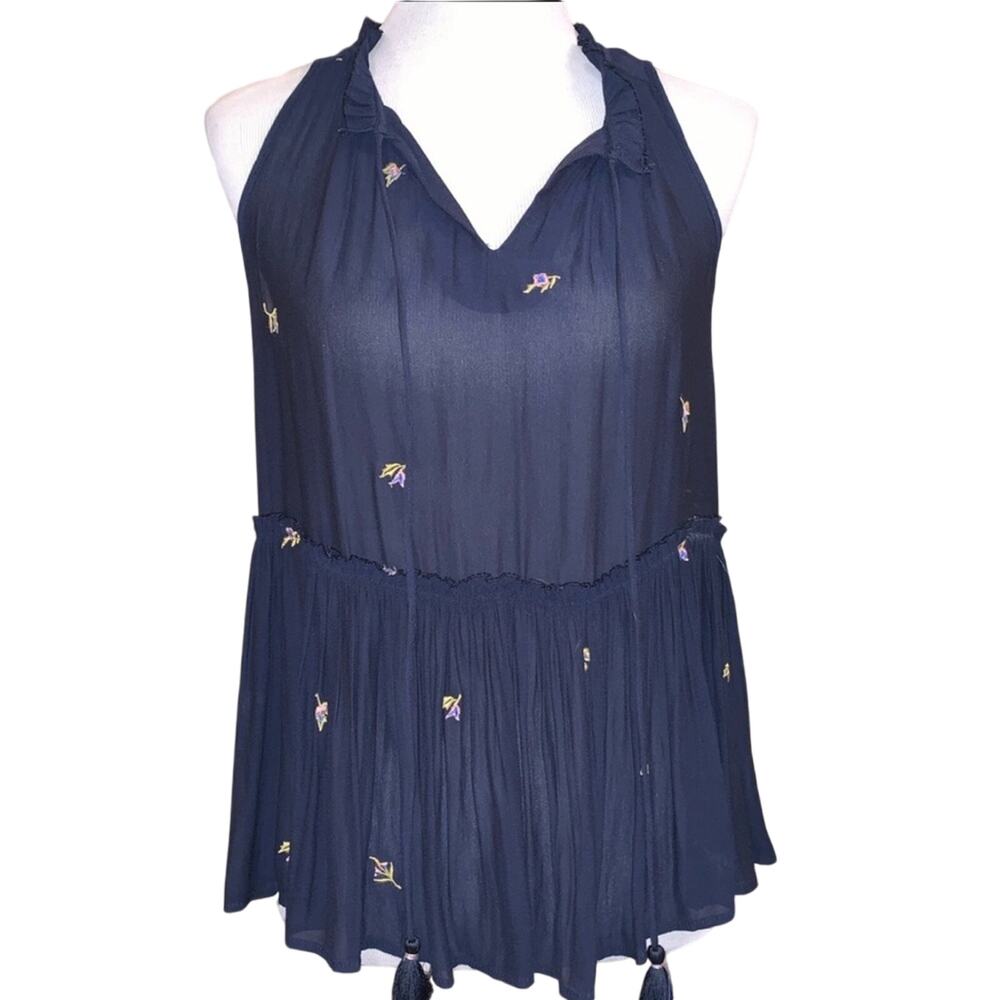 Ann Taylor LOFT Floral Peplum Top - Navy -Floral